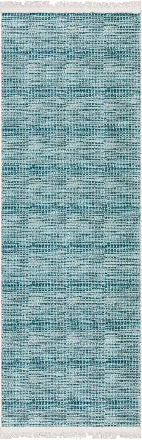 Ottomanson Machine Washable Wrinkle Free Solid Design Cotton 2x5 Traditional Flatweave Runner Rug for Hallway, Kitchen, Living Room, Bedroom, Bathroom, 20" x 59", Blue