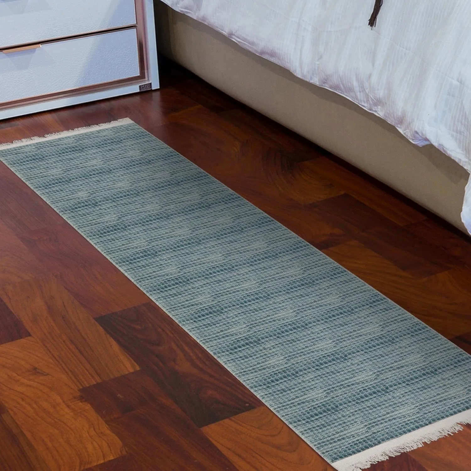 Ottomanson Machine Washable Wrinkle Free Solid Design Cotton 2x5 Traditional Flatweave Runner Rug for Hallway, Kitchen, Living Room, Bedroom, Bathroom, 20" x 59", Blue