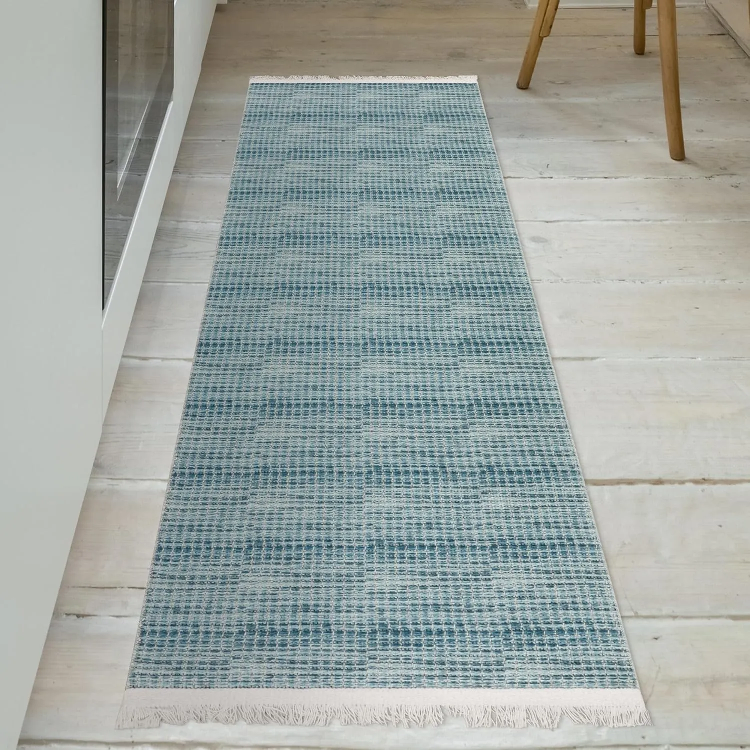 Ottomanson Machine Washable Wrinkle Free Solid Design Cotton 2x5 Traditional Flatweave Runner Rug for Hallway, Kitchen, Living Room, Bedroom, Bathroom, 20" x 59", Blue
