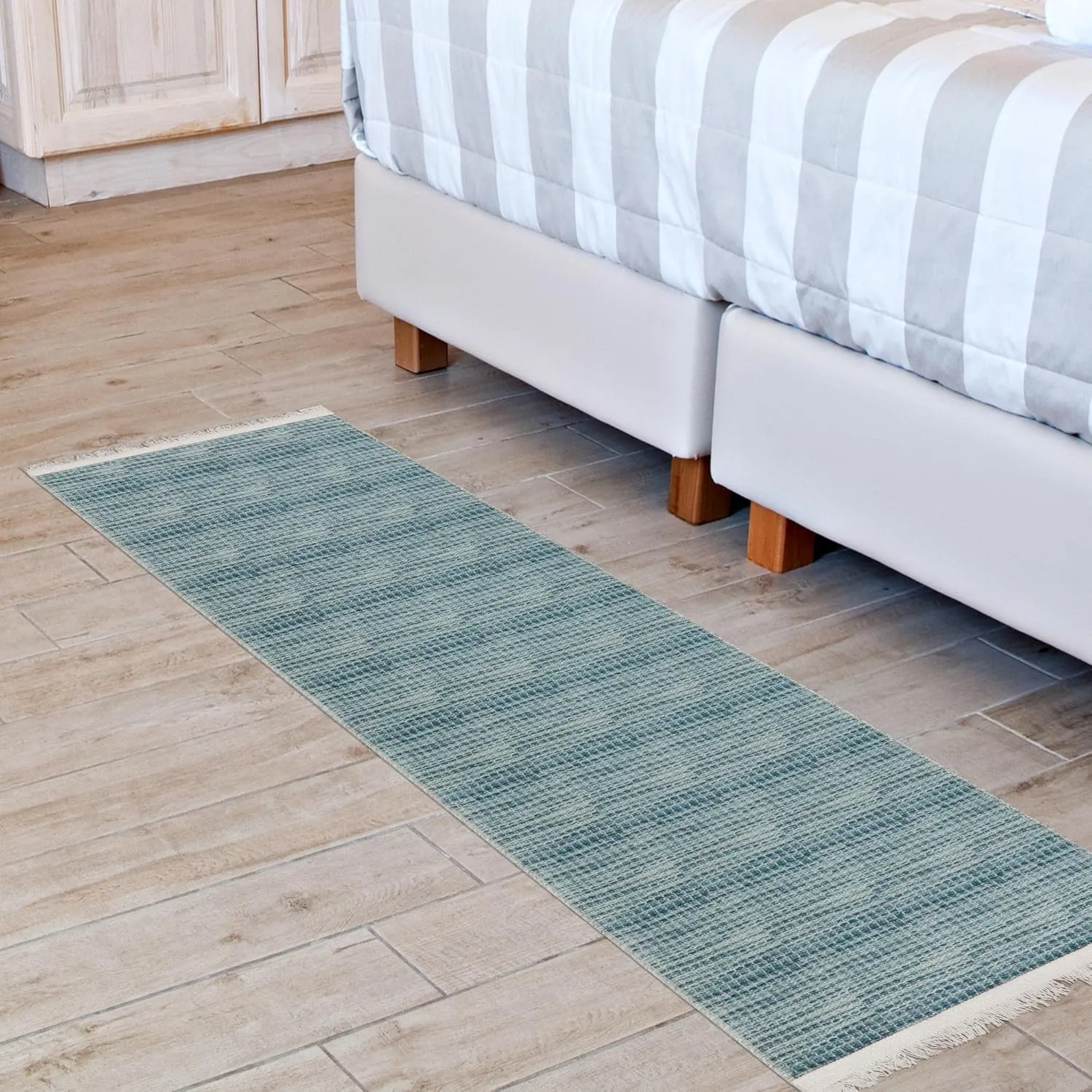 Ottomanson Machine Washable Wrinkle Free Solid Design Cotton 2x5 Traditional Flatweave Runner Rug for Hallway, Kitchen, Living Room, Bedroom, Bathroom, 20" x 59", Blue