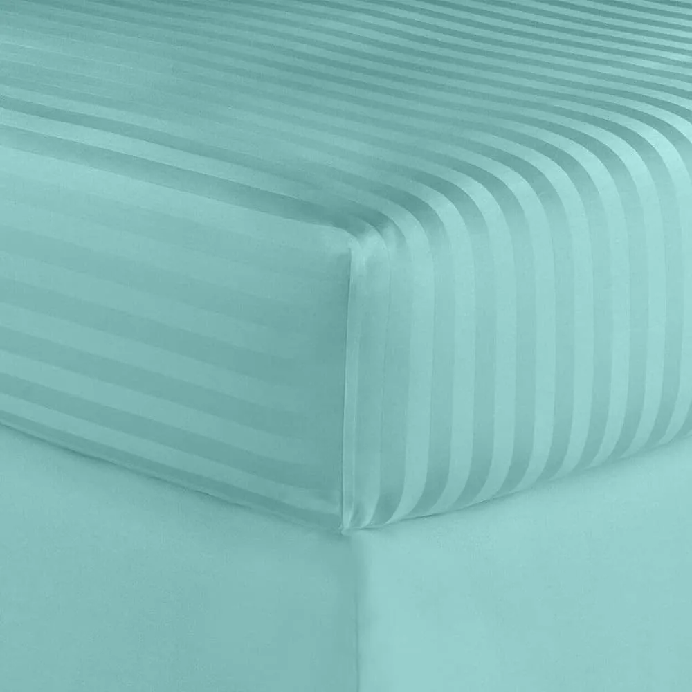 Overstock Home Sweet Home Dream Striped 1200 TC Egyptian Cotton Deep Pocket Bed Sheet Set Aqua Hypoallergenic,Fully Elasticized Fitted Sheet,Cooling Queen