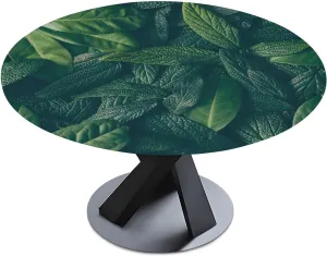 Oyihfvs Layout Made of Green Leaves Natural Concept Lying Flat Round Table Cover with Elastic Edge Bands Waterproof Square Table Cloths for Party Home Kitchen Dining Wedding (S) 40-48 inch