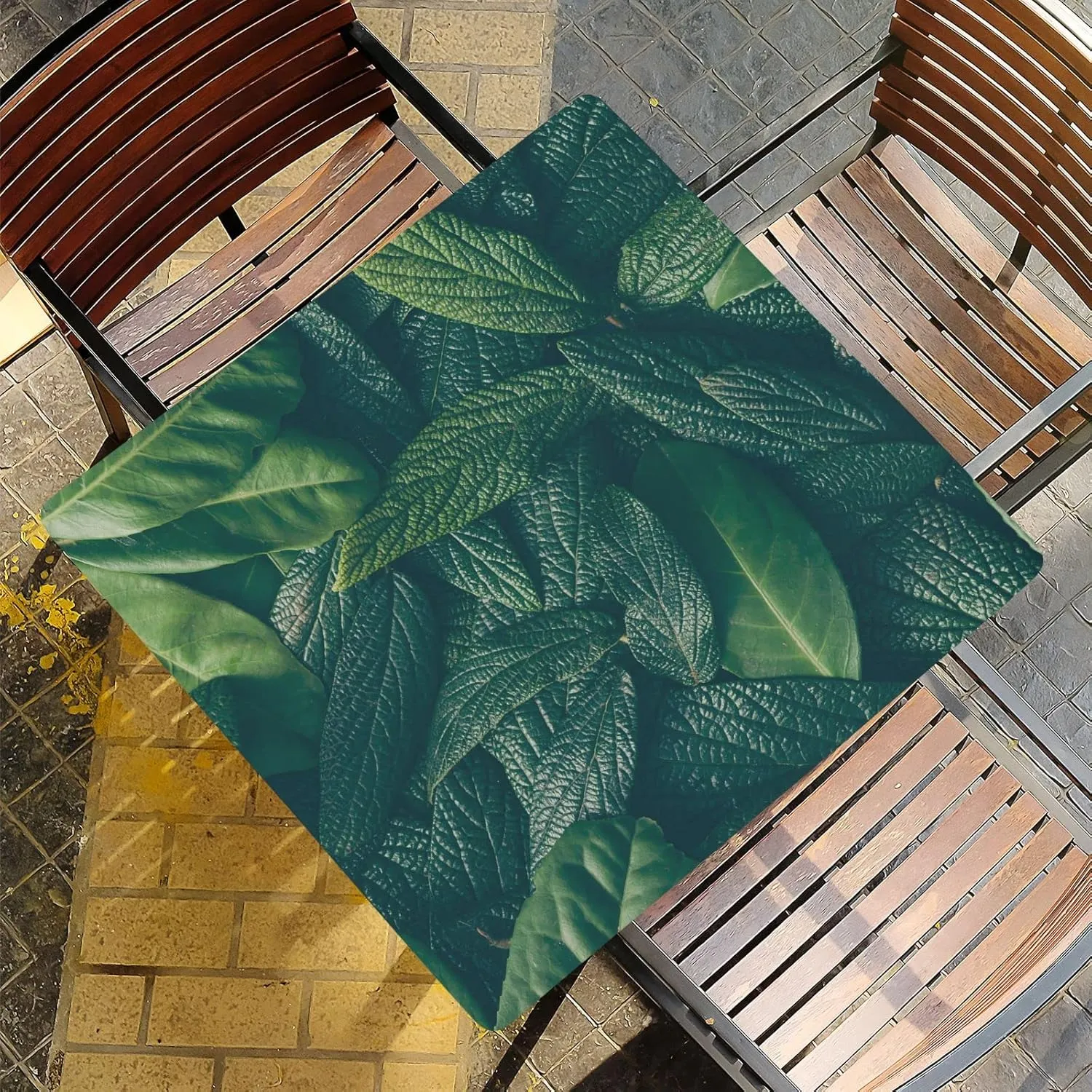 Oyihfvs Layout Made of Green Leaves Natural Concept Lying Flat Round Table Cover with Elastic Edge Bands Waterproof Square Table Cloths for Party Home Kitchen Dining Wedding (S) 40-48 inch
