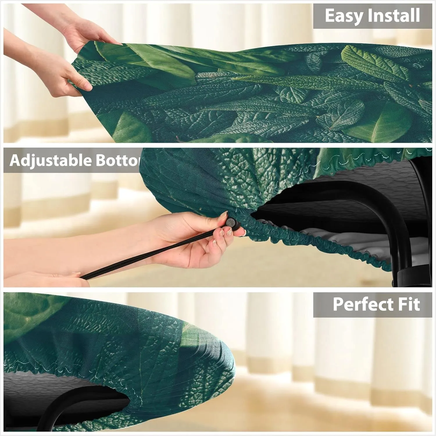 Oyihfvs Layout Made of Green Leaves Natural Concept Lying Flat Round Table Cover with Elastic Edge Bands Waterproof Square Table Cloths for Party Home Kitchen Dining Wedding (S) 40-48 inch