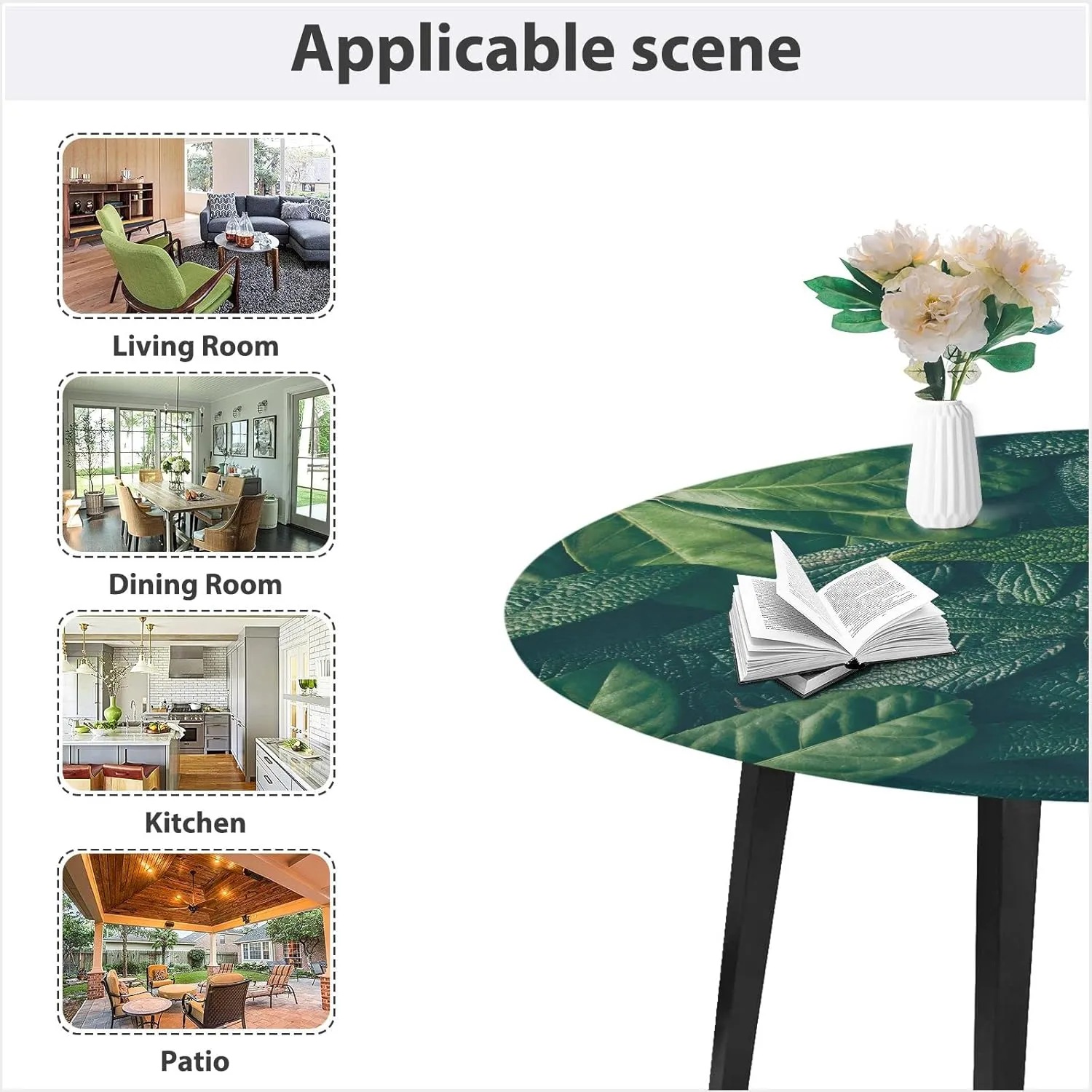 Oyihfvs Layout Made of Green Leaves Natural Concept Lying Flat Round Table Cover with Elastic Edge Bands Waterproof Square Table Cloths for Party Home Kitchen Dining Wedding (S) 40-48 inch