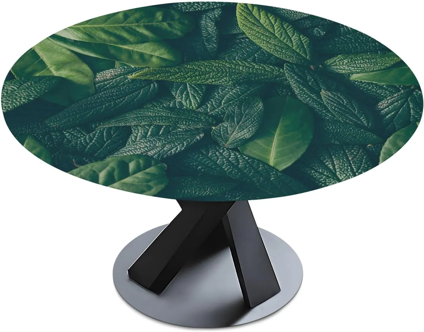 Oyihfvs Layout Made of Green Leaves Natural Concept Lying Flat Round Table Cover with Elastic Edge Bands Waterproof Square Table Cloths for Party Home Kitchen Dining Wedding (S) 40-48 inch