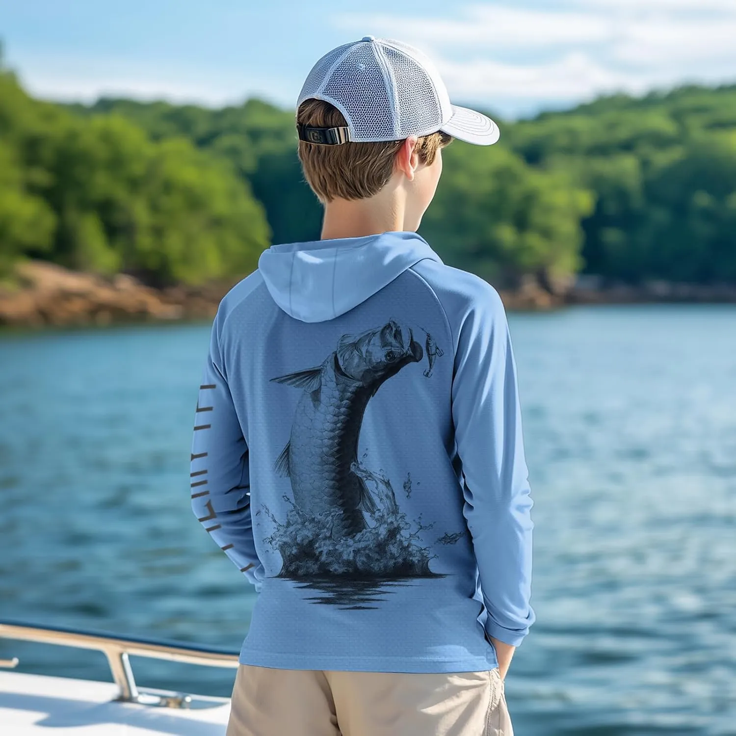 Palmyth Boys Fishing Shirt Youth Hoodie UPF 50  Sun Protection Long Sleeve Hooded Shirts