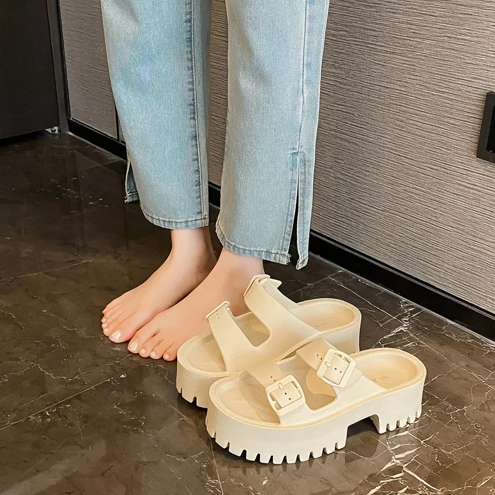 Platform Heel Sandal with Two Buckle Straps
