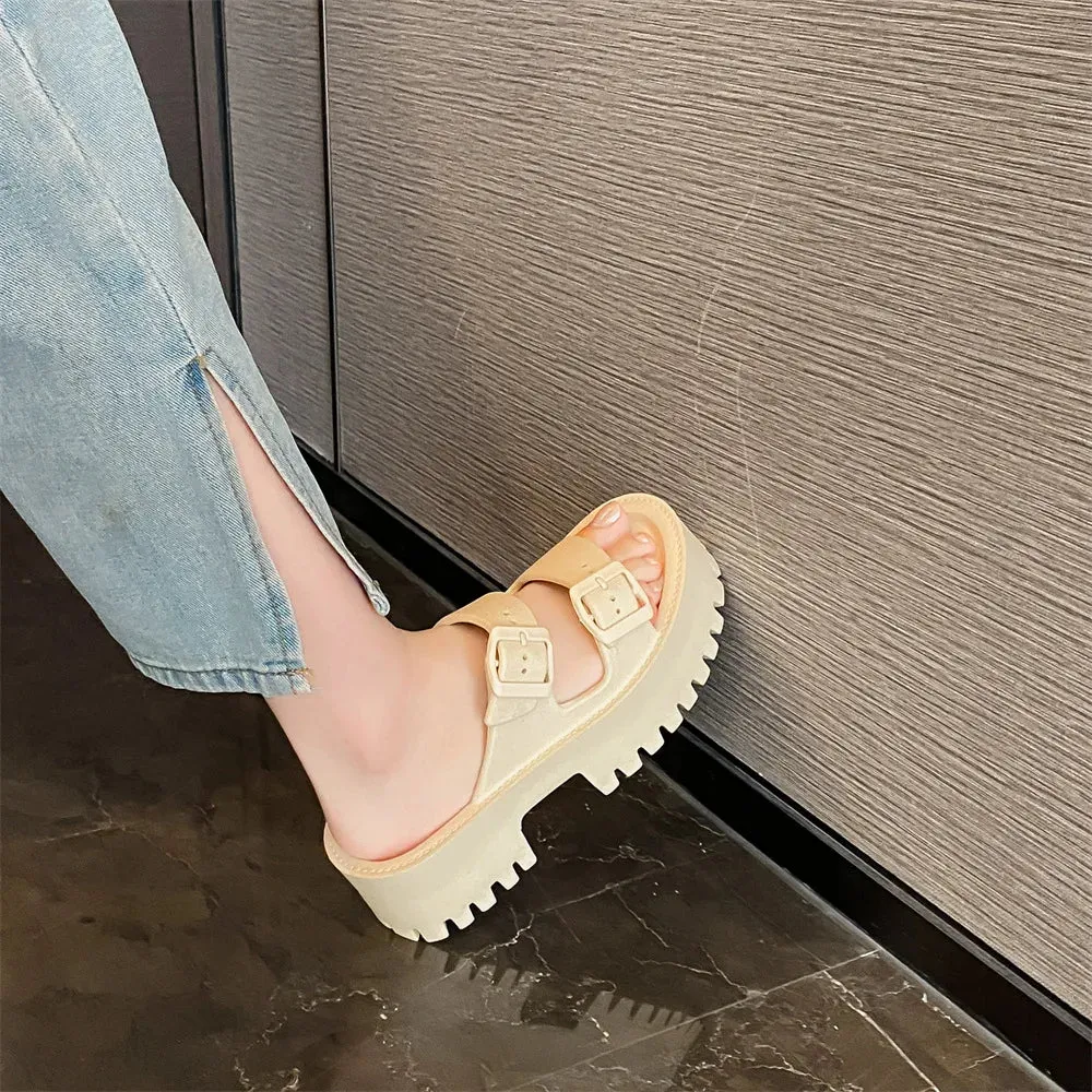 Platform Heel Sandal with Two Buckle Straps