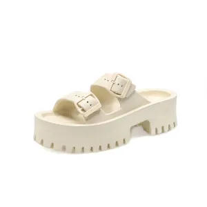 Platform Heel Sandal with Two Buckle Straps