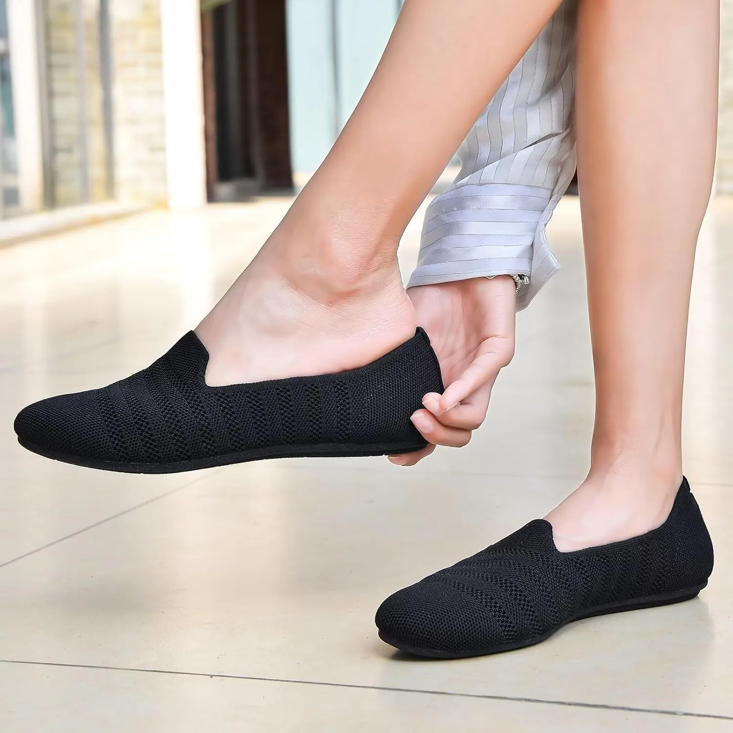 poemlady Women’s Ballet Flat Dress Knit Round Toe Slip On Ballerina Walking Shoes for Womam Casual Comfort Soft 22002