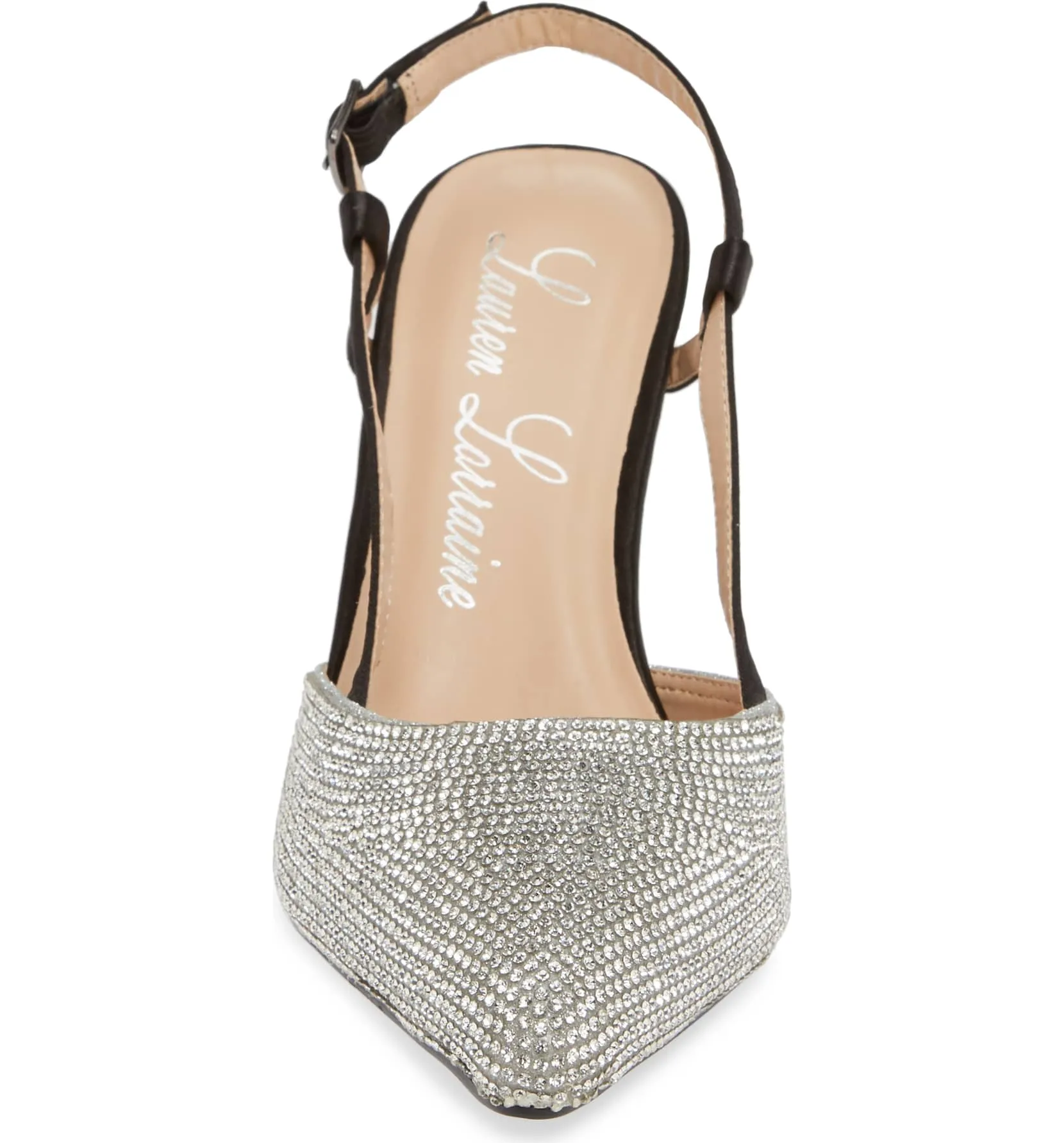 Pump Fonda 5-star customer support Pointed Back Sandal Classy Lorraine Crystal Lauren Sling Black Satin Classic