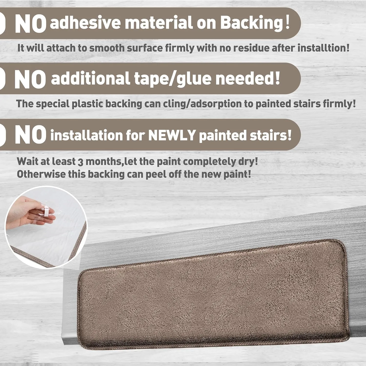 PURE ERA Carpet Stair Treads Ultra Plush 9.5" X 30"Soft Bullnose Indoor Stair Protectors Pet-Friendly Non-Slip Skid Resistant Tape Free Washable Reusable(2 Pieces,Brown)