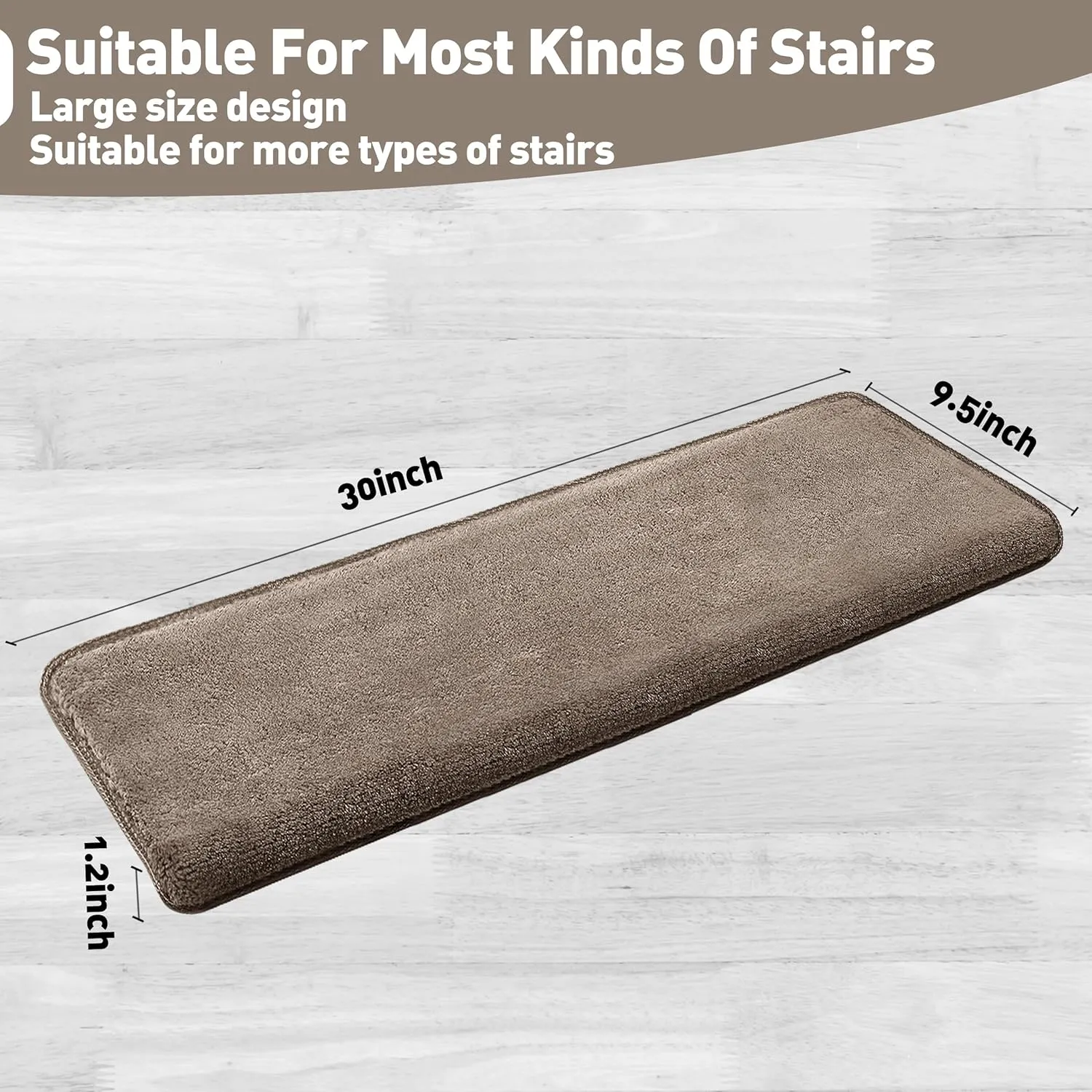 PURE ERA Carpet Stair Treads Ultra Plush 9.5" X 30"Soft Bullnose Indoor Stair Protectors Pet-Friendly Non-Slip Skid Resistant Tape Free Washable Reusable(2 Pieces,Brown)