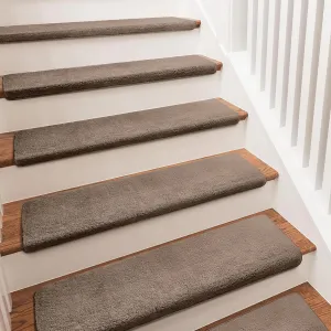 PURE ERA Carpet Stair Treads Ultra Plush 9.5" X 30"Soft Bullnose Indoor Stair Protectors Pet-Friendly Non-Slip Skid Resistant Tape Free Washable Reusable(2 Pieces,Brown)