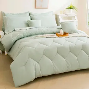 Queen Comforter Set Sage Green Bed in a Bag 9-Pieces,Water Wave Quilting Design Comforter Sets with Comforter, Flat Sheet, Fitted Sheet,Cushion Cover,Pillowcases & Shams (Sage Green, Queen)