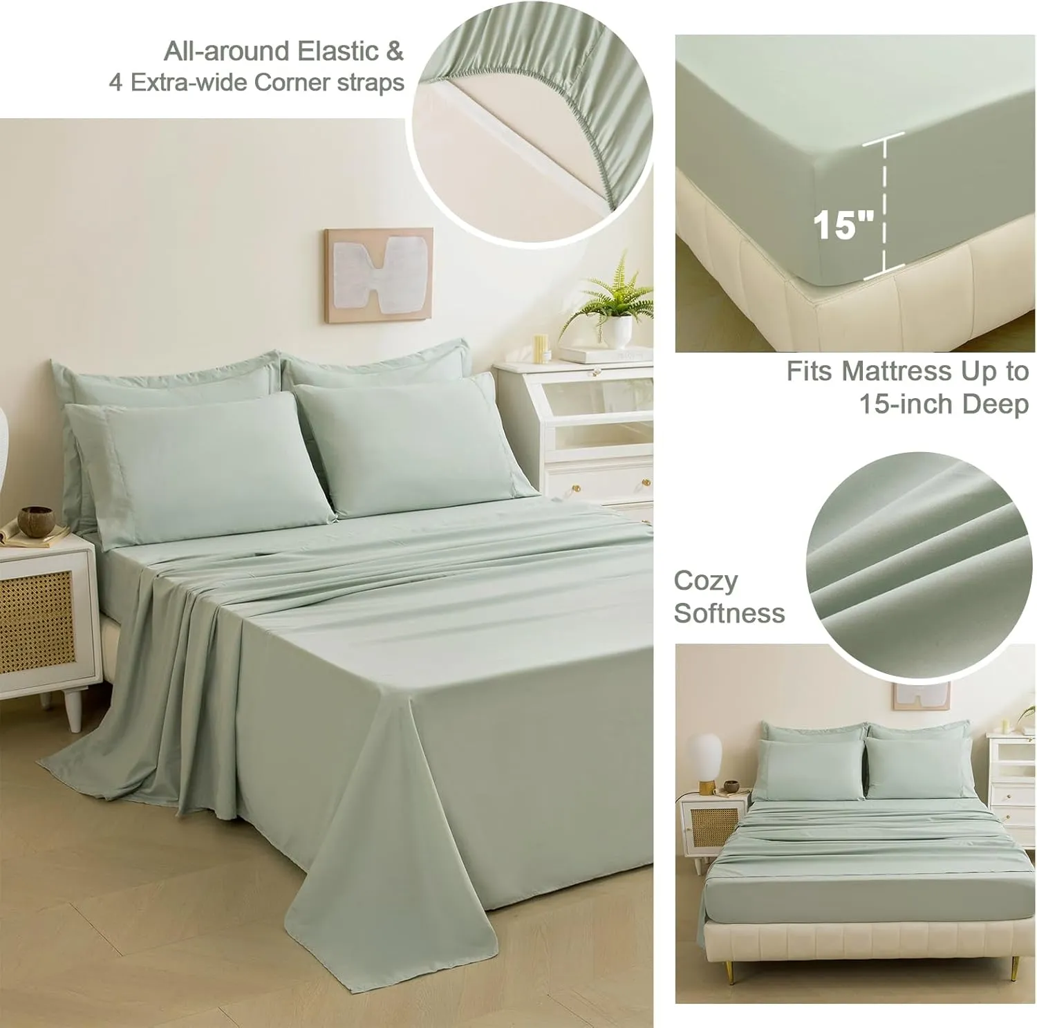 Queen Comforter Set Sage Green Bed in a Bag 9-Pieces,Water Wave Quilting Design Comforter Sets with Comforter, Flat Sheet, Fitted Sheet,Cushion Cover,Pillowcases & Shams (Sage Green, Queen)
