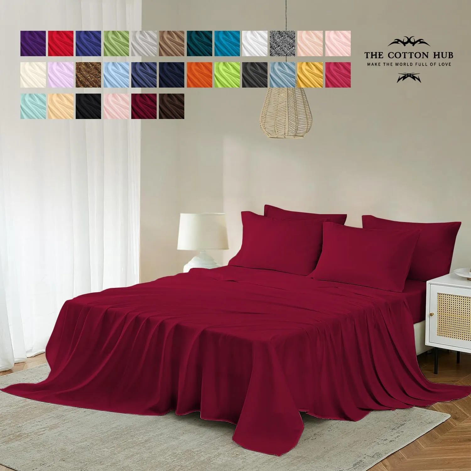 Queen Size 6-Piece Sheet Set 600 Thread Count Peruvian Pima Cotton Bed Sheets fits up to 18-21 inch Deep Pocket (Solid, Burgundy)