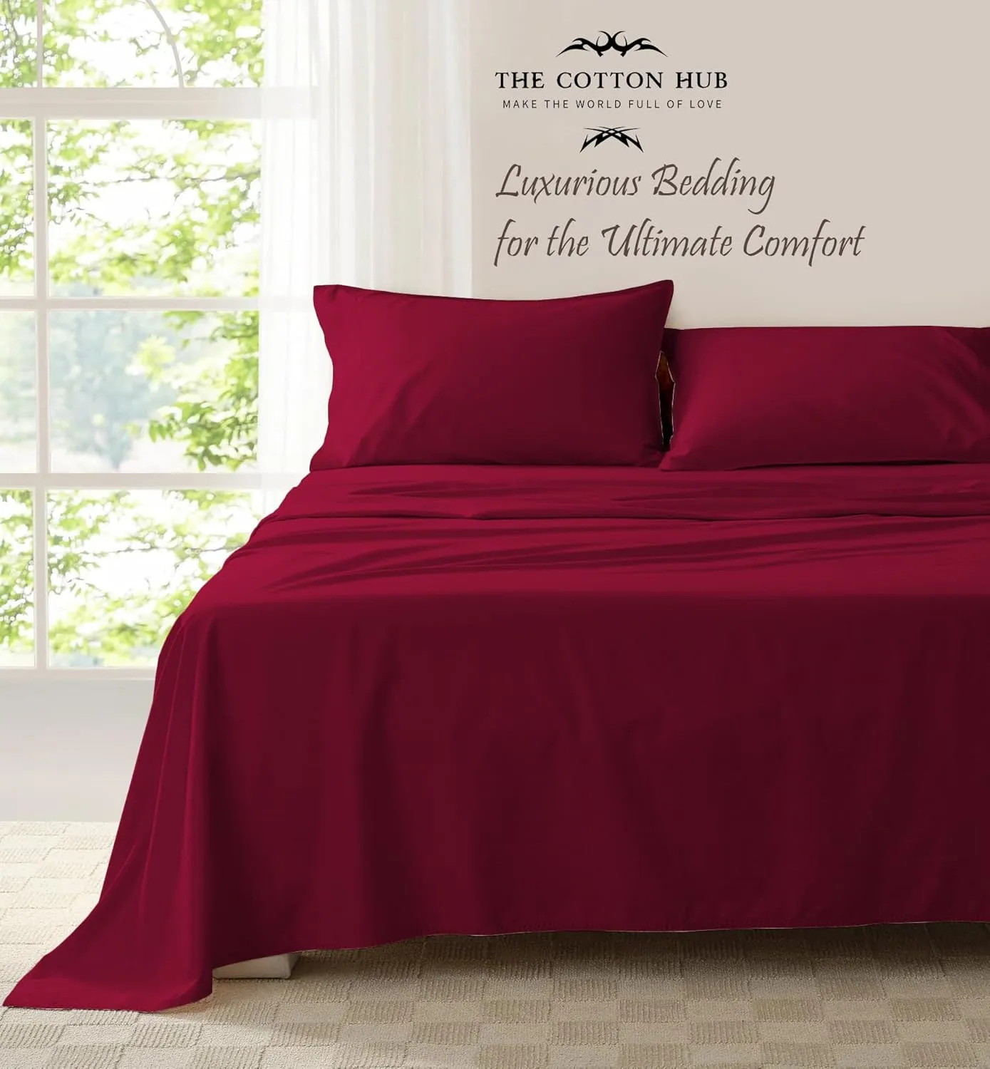 Queen Size 6-Piece Sheet Set 600 Thread Count Peruvian Pima Cotton Bed Sheets fits up to 18-21 inch Deep Pocket (Solid, Burgundy)