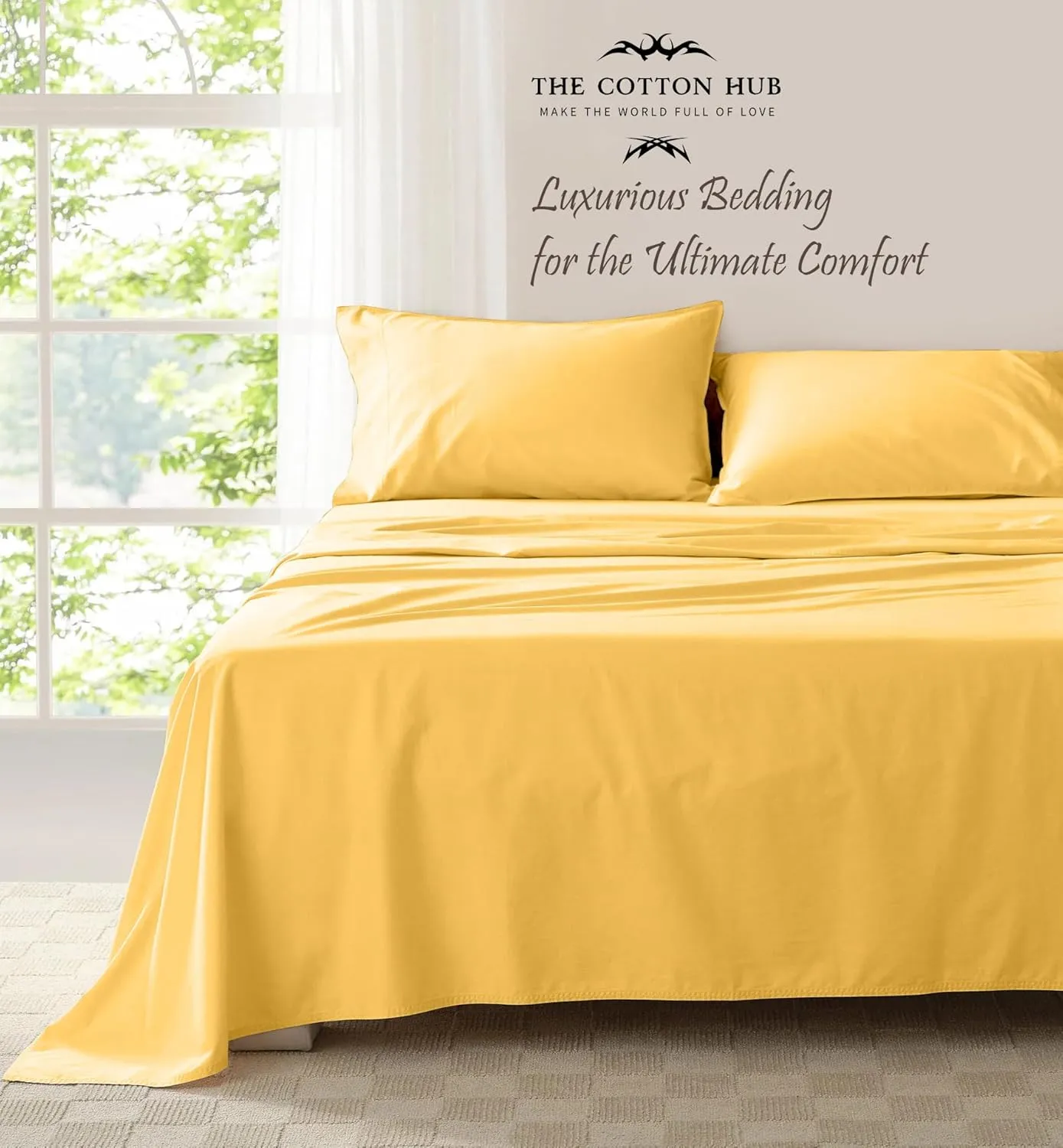 Queen Size 6-Piece Sheet Set 600 Thread Count Peruvian Pima Cotton Bed Sheets fits up to 18-21 inch Deep Pocket (Solid, Gold)