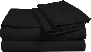 Queen Size Black Striped Bed Sheet Set - 800 TC Egyptian Cotton Bedding - Upto 18 Inch Deep Pocket of Cotton Sheets - 6 Piece Premium Sheet Set Cotton