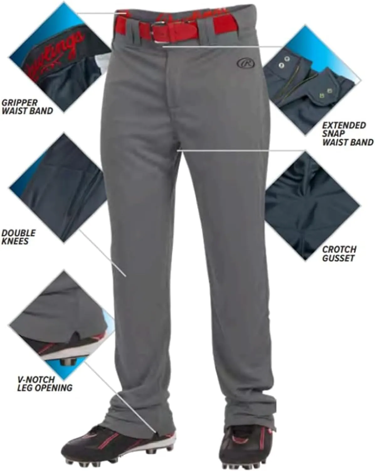 Rawlings Men's Launch Series Baseball Pants | Full Length Semi-Relaxed Fit | Adult Sizes | Solid | Multiple Colors