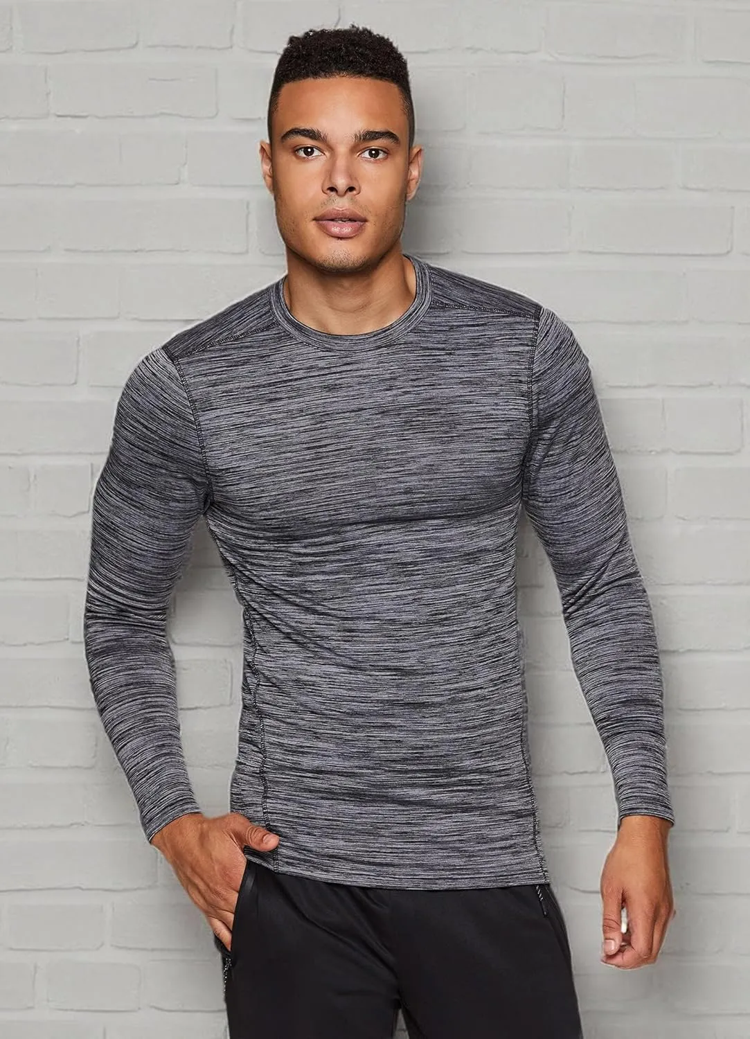 RBX Active Men's Athletic Performance Long Sleeve Crew Neck Fleece Lined Insulated Fitted Base Layer T-Shirt