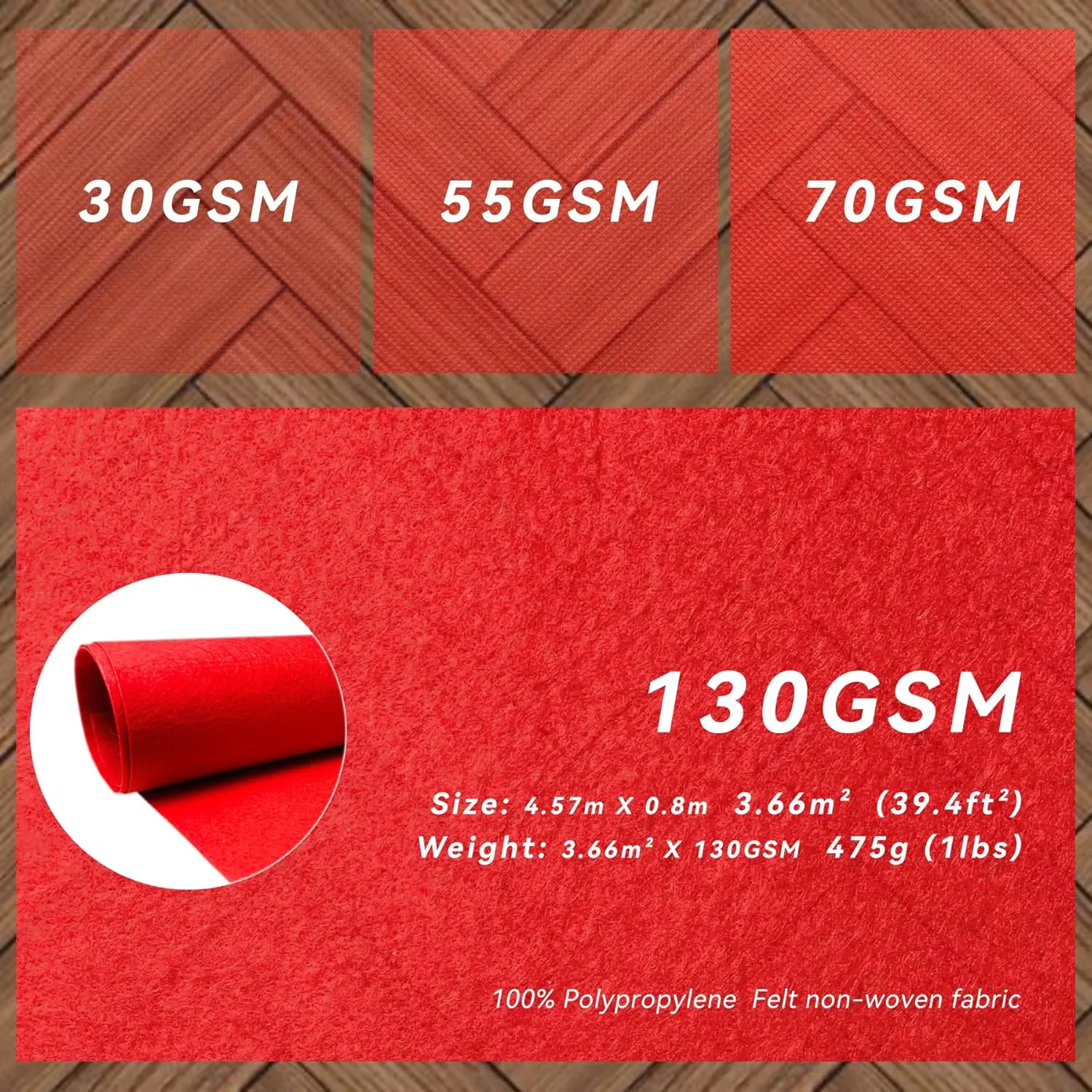 Red Carpet Runner for Party, 2.6X15 ft, 130 GSM Felt Non-Woven Fabric, Hollywood Red Carpet for Event, Aisle Runner for Wedding Ceremony, Movie Theme Party Decorations, Red Runway Rug for Prom