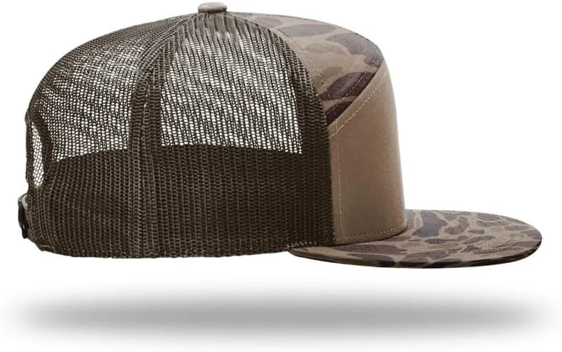 Richardson 168 Hi-Pro 7 Panel Flat Bill Adjustable Snapback Trucker Mesh Back Cap | OSFM | Bulk Pack Available