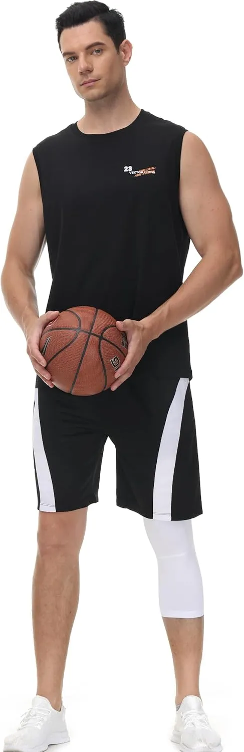 Roadbox Men's One Leg Compression Pants Tights, 1 or 2 Pack 3/4 Basketball Leggings, Capri Athletic Sports Base Layer