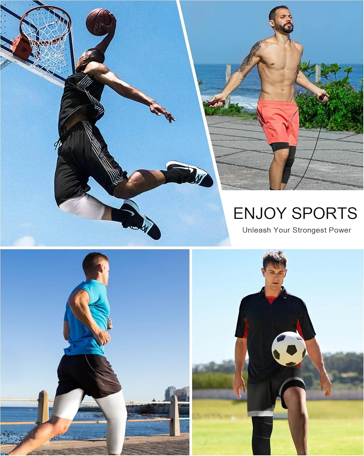 Roadbox Men's One Leg Compression Pants Tights, 1 or 2 Pack 3/4 Basketball Leggings, Capri Athletic Sports Base Layer