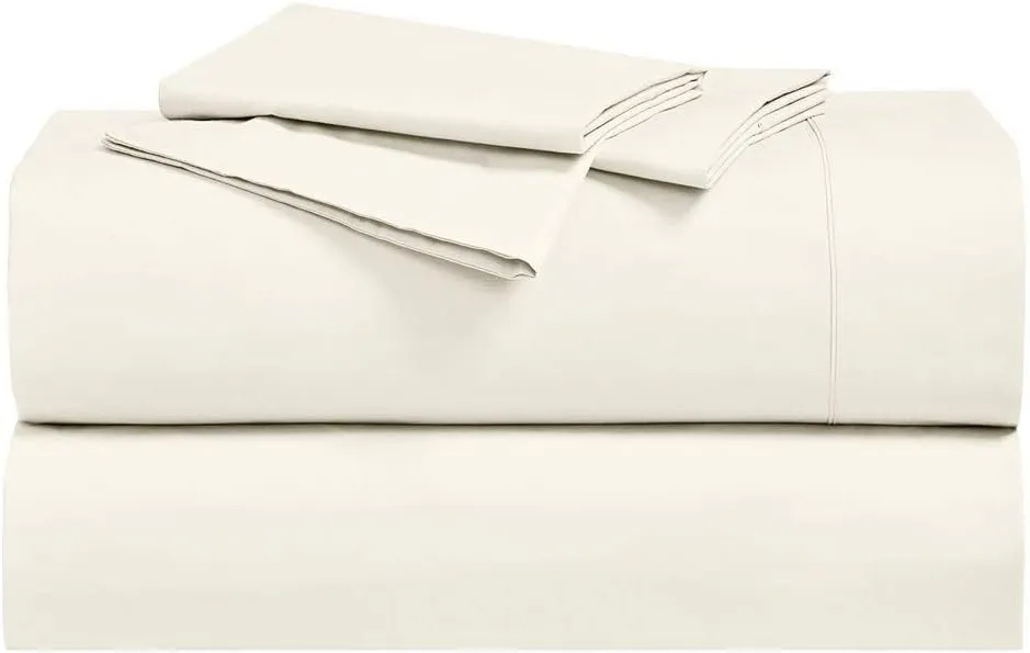 Royal Hotel Bedding Abripedic Crispy Percale Sheets, 300-Thread-Count, 5PC Solid Sheet Set, 100% Cotton, Up to 18 Inch Deep Pocket, Split-California-King, Ivory
