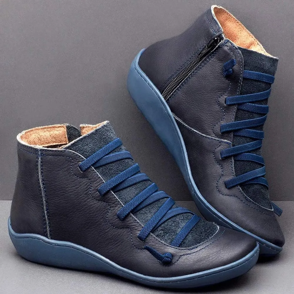 Ru Sweet Women's Arch Support Boots Comfy Lace Up Flat Heel Ankle Booties