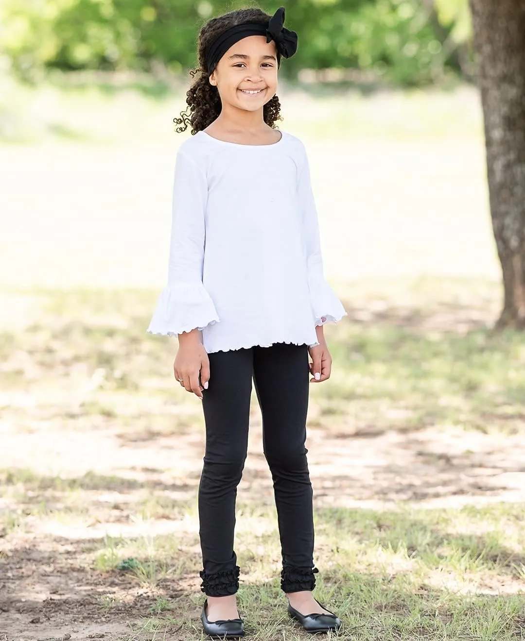 RuffleButts® Baby/Toddler Girls Soft Knit Ankle Length Ruffle Leggings
