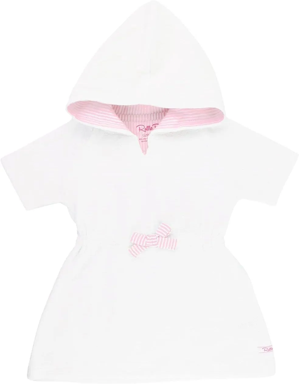 RuffleButts® Girls White w/Pink Seersucker Terry Hoodie Swimsuit Cover-Up - 4T