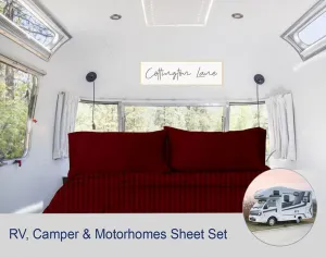 RV Sheets 100% Egyptian Cotton - RV King 72" x 75" Premium Quality 4 Piece Sheets for Campers - High Thread Count Burgundy Stripe with 6-10" Deep Pocket