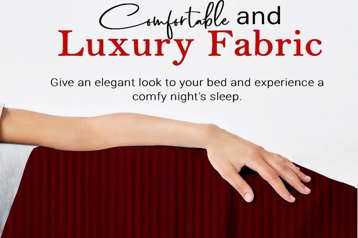 RV Sheets 100% Egyptian Cotton - RV King 72" x 75" Premium Quality 4 Piece Sheets for Campers - High Thread Count Burgundy Stripe with 6-10" Deep Pocket