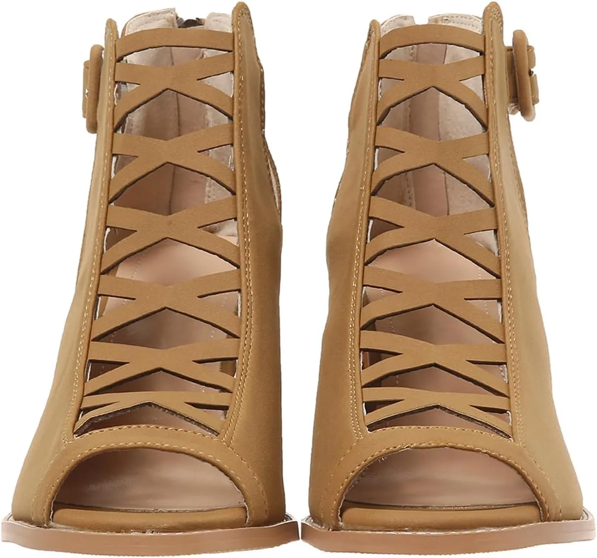 SACFOF Women Open Toe Crisscross High Heel Sandals Faux Suede Cutout Sandal with Adjustable Ankle Strap and Back Zipper