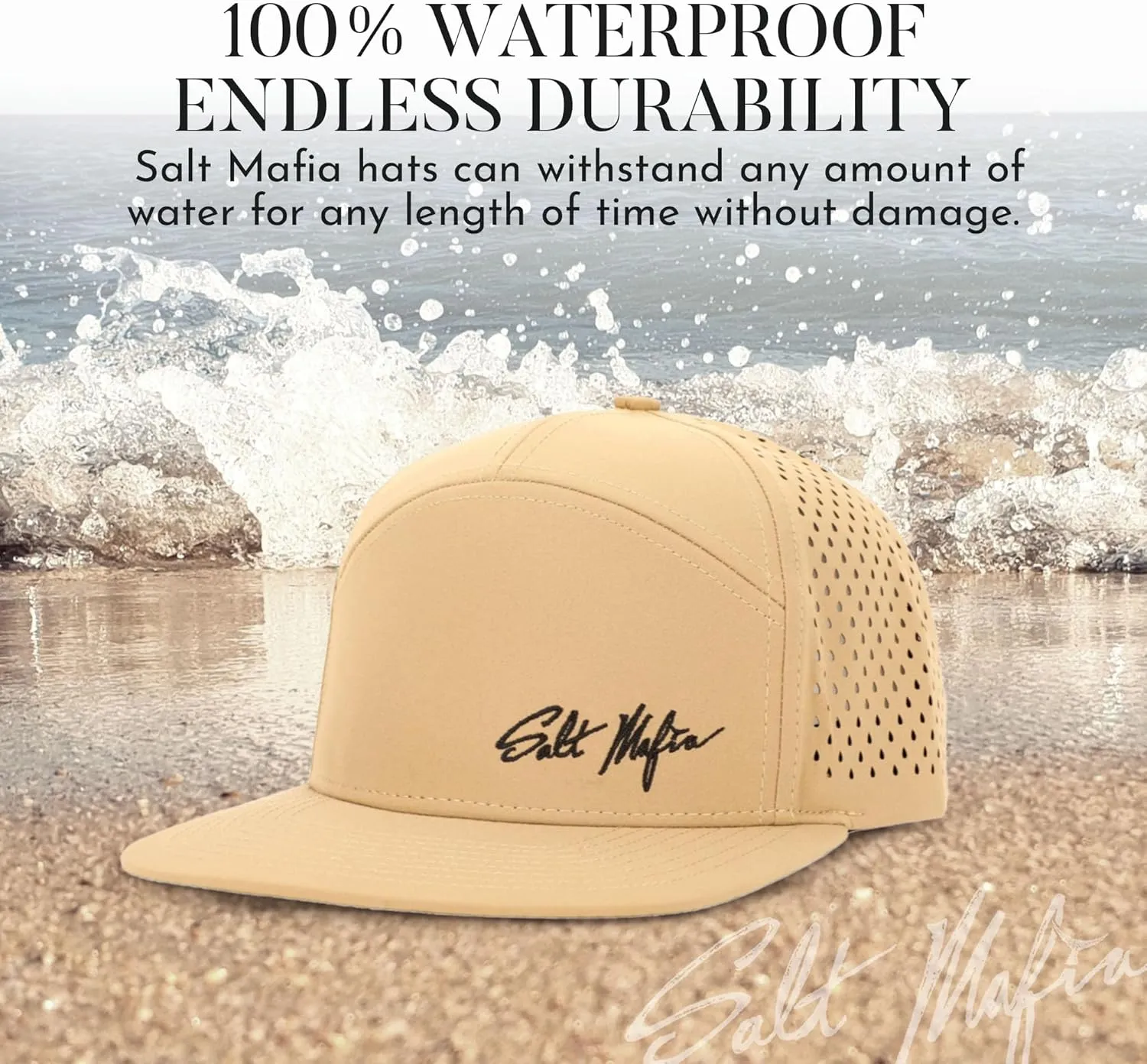 Salt Mafia Hats for Men - Waterproof Hats for Men, 7 Panel Flat Brim Surfer Hat