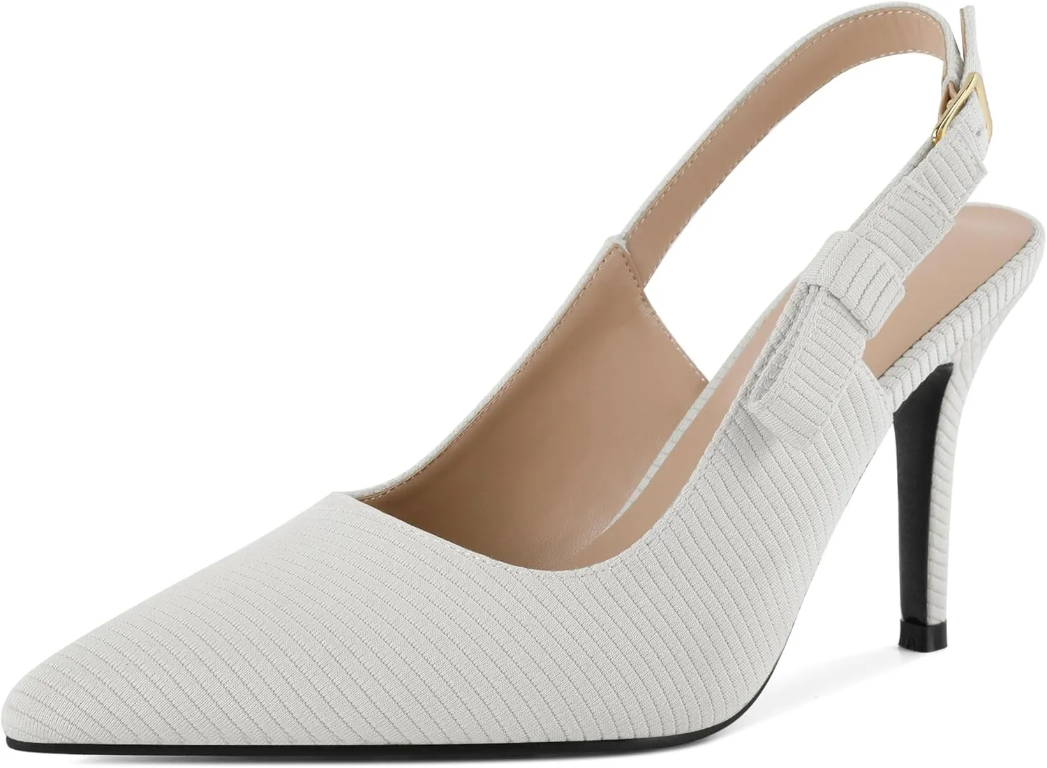 SAMMITOP Womens Slingback High Heels Pointed Toe Stiletto Bowknot Pumps Knitted Slip On Fashion Wedding Bridal Prom Dress Shoes 3.5 Inch