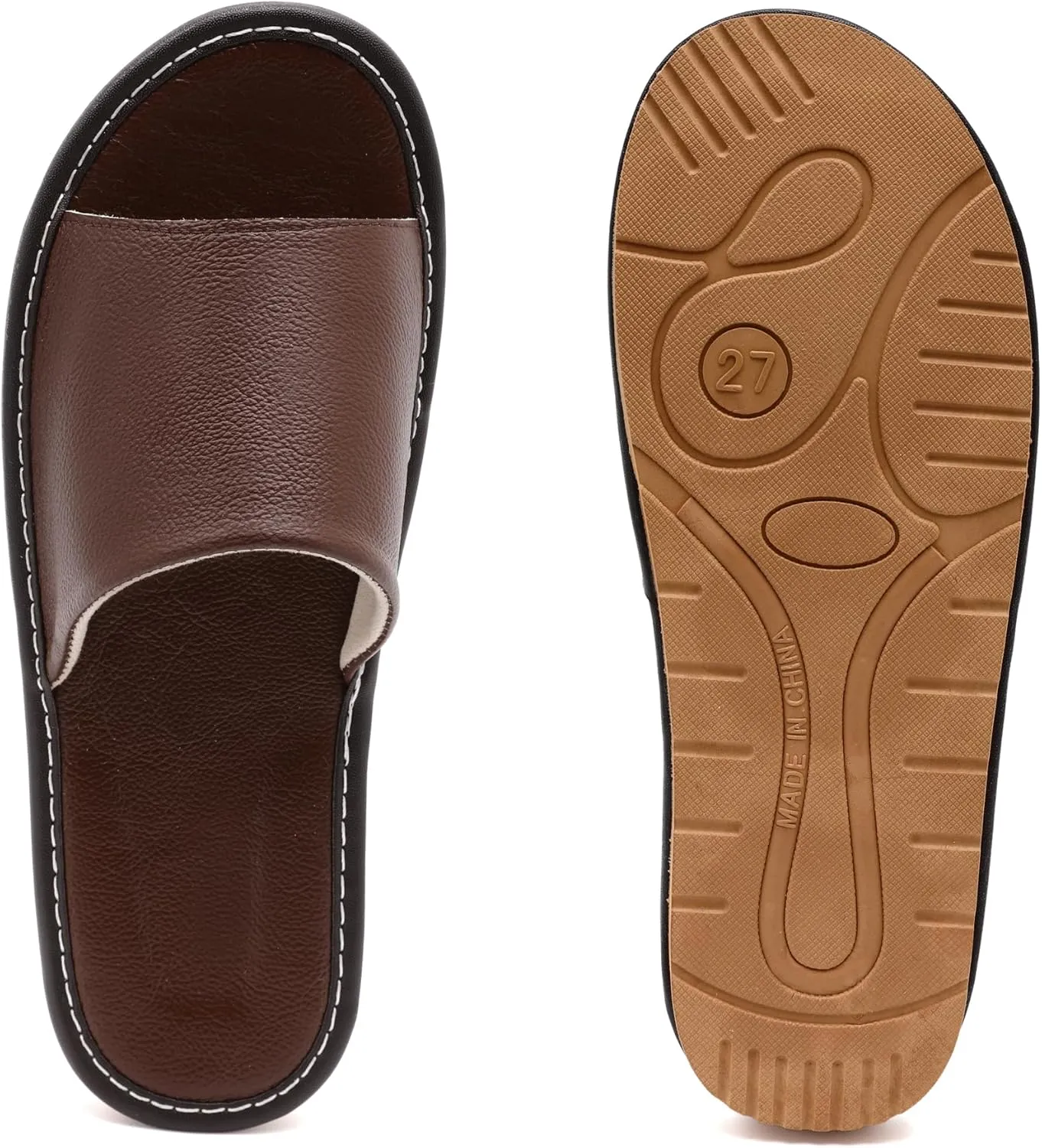 Sandals Women Men, Genuine Leather Slippers, House Slippers for Women Indoor Outdoor, Unisex Soft Flat Sandals