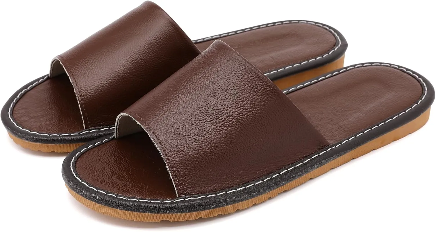 Sandals Women Men, Genuine Leather Slippers, House Slippers for Women Indoor Outdoor, Unisex Soft Flat Sandals