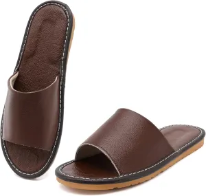 Sandals Women Men, Genuine Leather Slippers, House Slippers for Women Indoor Outdoor, Unisex Soft Flat Sandals