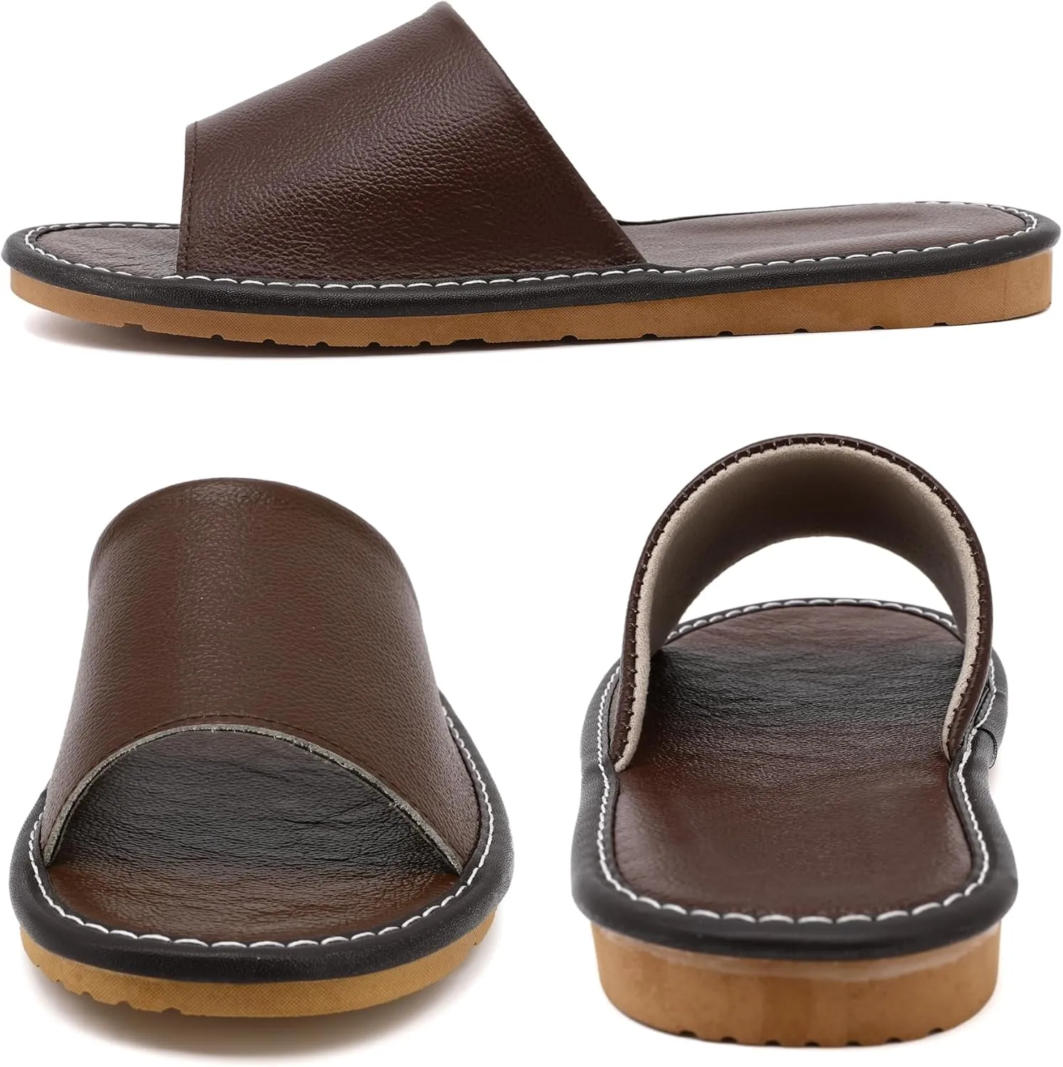 Sandals Women Men, Genuine Leather Slippers, House Slippers for Women Indoor Outdoor, Unisex Soft Flat Sandals