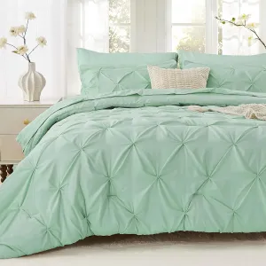 Sasttie Queen Comforter Set, 7-Piece Bed in a Bag, Pintuck Bedding Set for All Season, Includes Comforter, Flat Sheet, Fitted Sheet, Pillowcases and Pillowshams, Sage