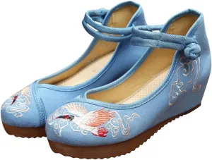 SATUKI Embroidered Shoes for Women, Chinese Style Knot Handmade Casual Loafer Floral Mid Heel Shoes