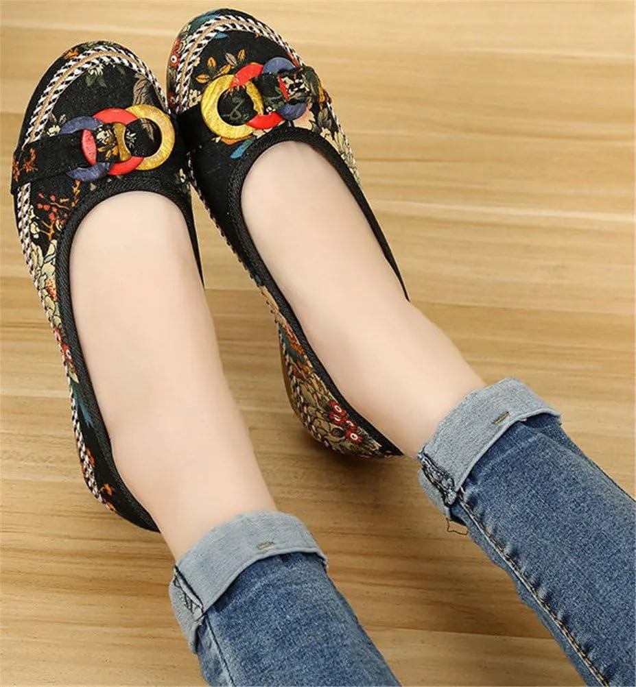 SATUKI Handmade Embroidered Shoes for Women, Casual Slip-On Loafer Flat Floral Canvas Shoes