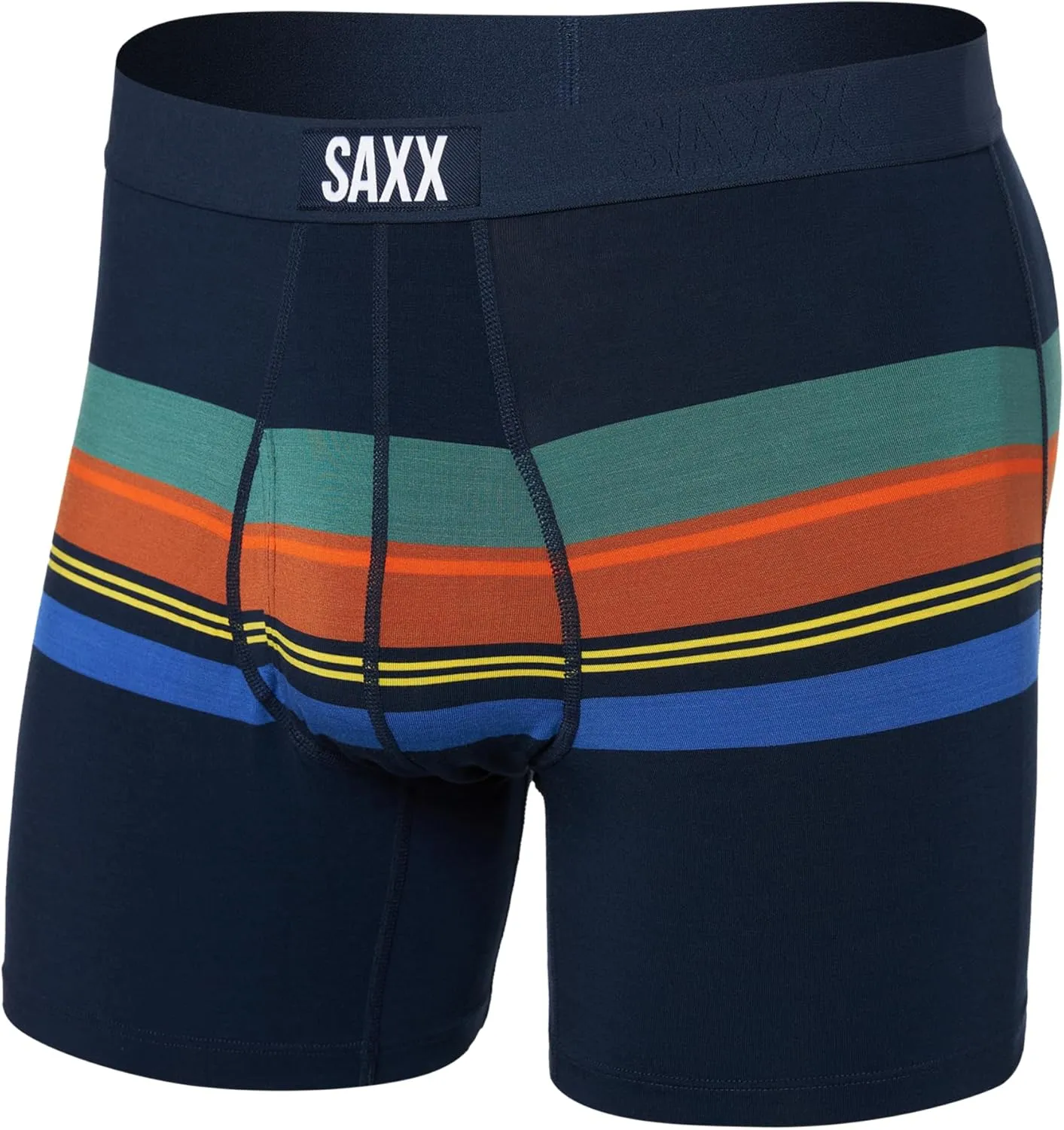 SAXX Underwear Co. Men's Ultra Super Soft Boxer Brief Fly, League Stripe-Navy, Medium