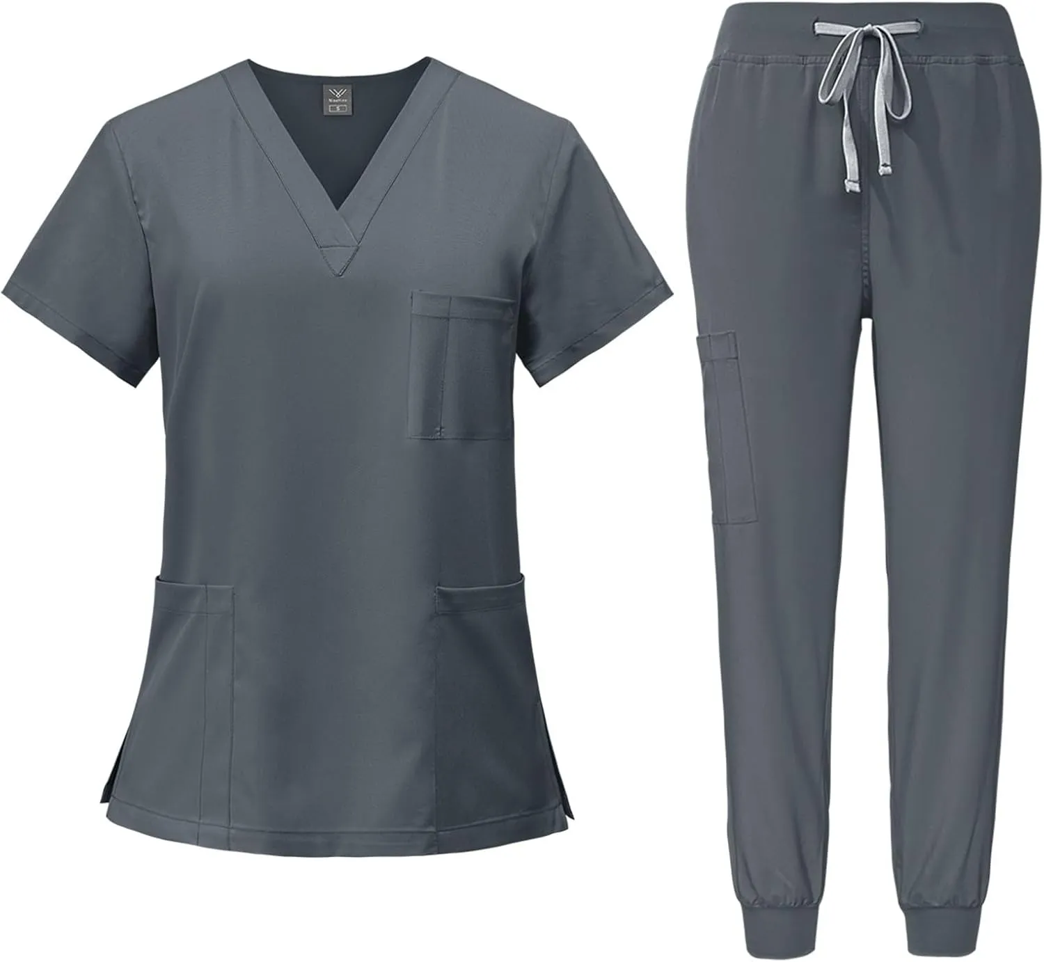 Scrubs for Women Set Stretch V-Neck Scrub Tops & Cargo Pant Quick Drying Solid Medical Nurse Uniform with Pockets