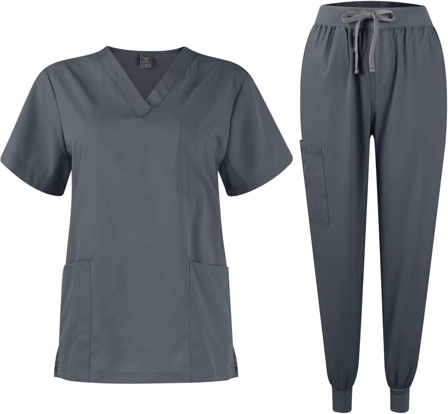 Scrubs for Women Set Stretch V-Neck Scrub Tops & Cargo Pant Quick Drying Solid Medical Nurse Uniform with Pockets